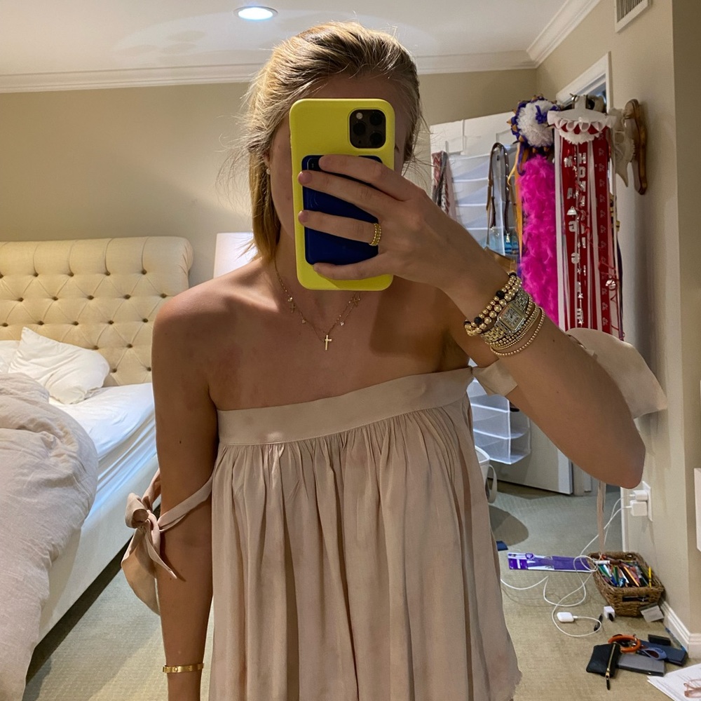 Blue Life Tan Flowy Strapless Top
